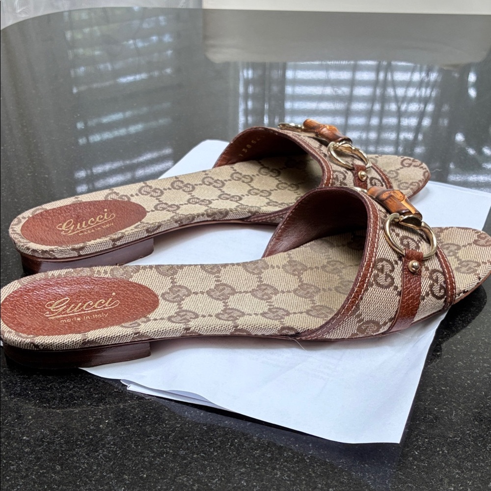 Gucci Brown Sandals with Leather Footbed